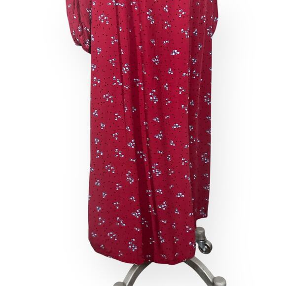 FREE PEOPLE Red Midi IRIS Dress Smocked Square Neck Puff Sleeve Cottagecore S - Picture 7 of 12